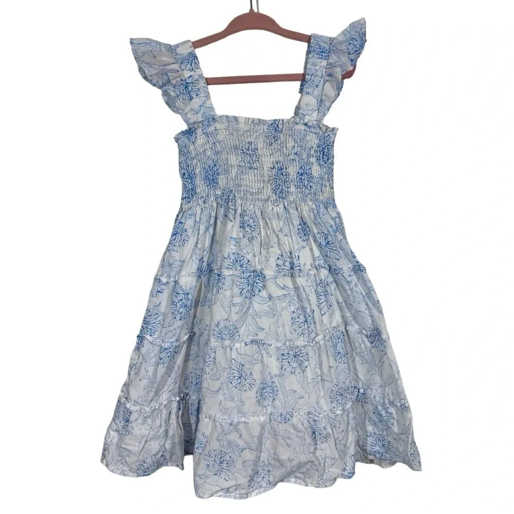 J. Marie Palmer Floral Blue and White Smocked Tiered Flutter Dress PLEASE READ